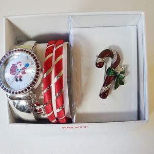 Mixit Christmas Boxed Watch Pin Bracelets Jewelry Set *New*.